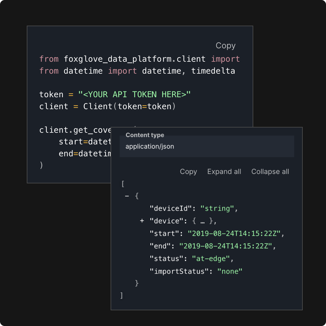 Get programmatic with the Foxglove API.