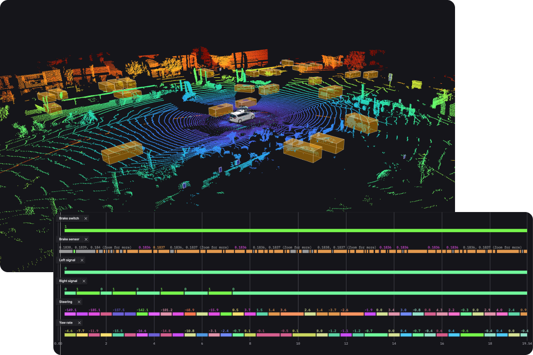 Foxglove 3D visualization of an autonomous vehicle environment